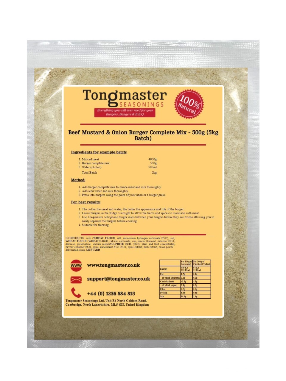 Beef Mustard & Onion Burger Complete Mix - 500g (5kg Batch)