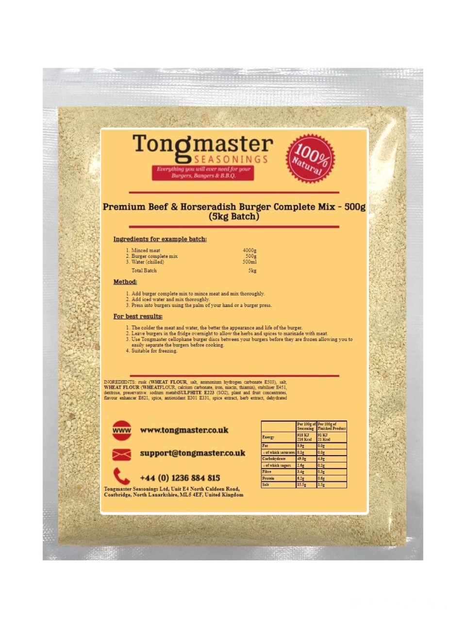 Premium Beef & Horseradish Burger Complete Spice Mix - 500g
