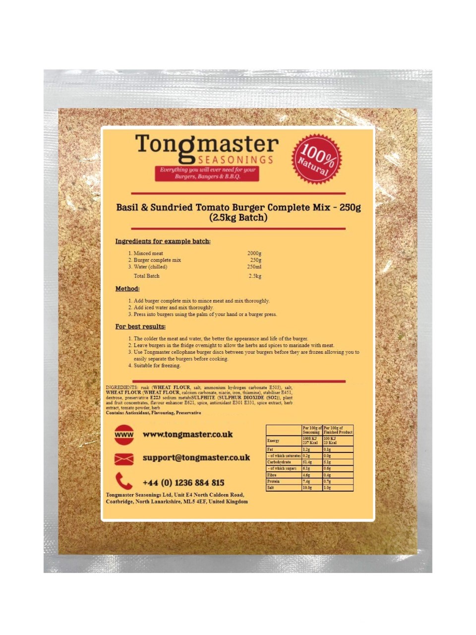 Basil & Sundried Tomato Burger Complete Mix - 250g