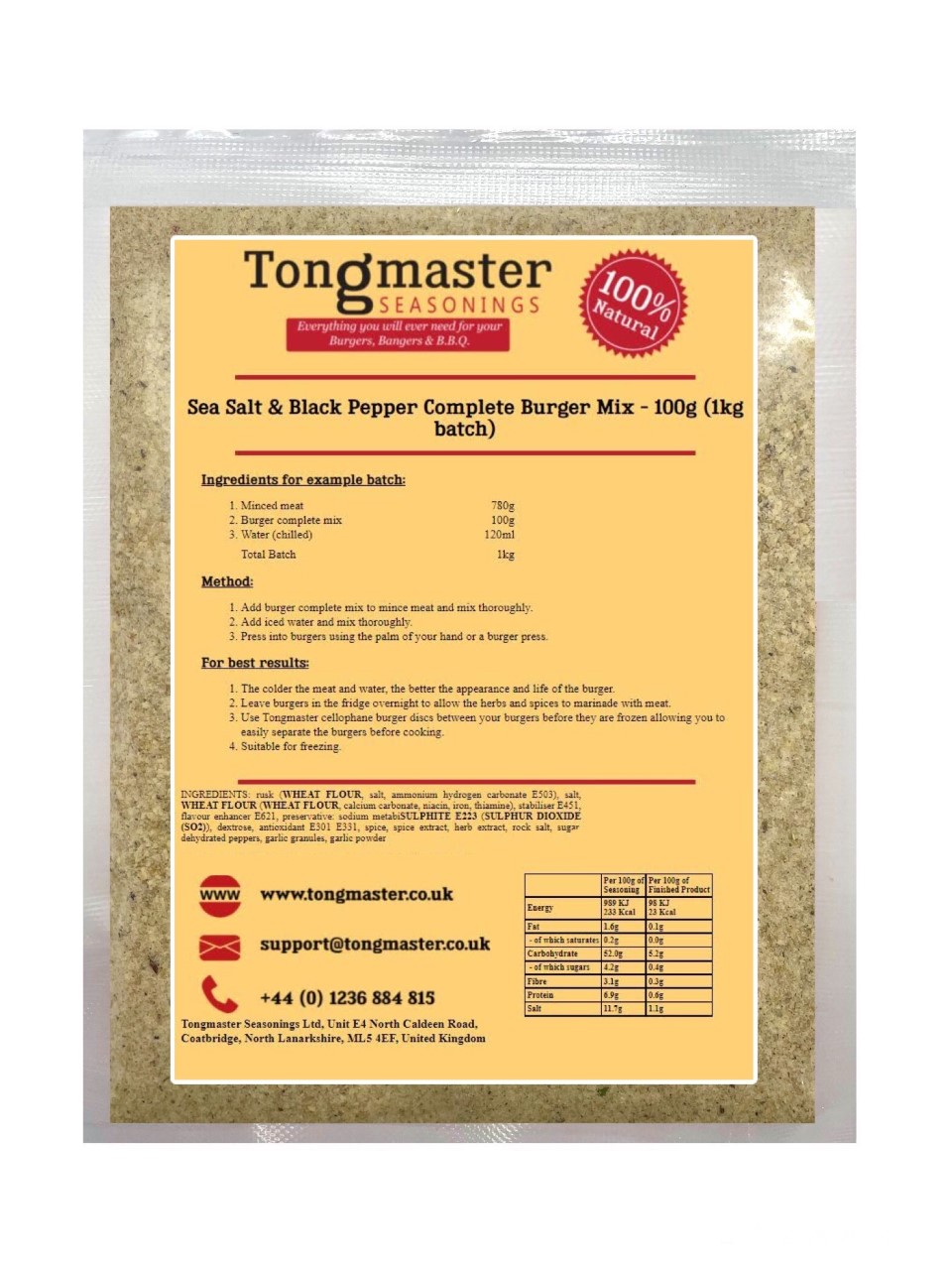 Sea Salt & Black Pepper Complete Burger Mix - 100g (1kg batch)
