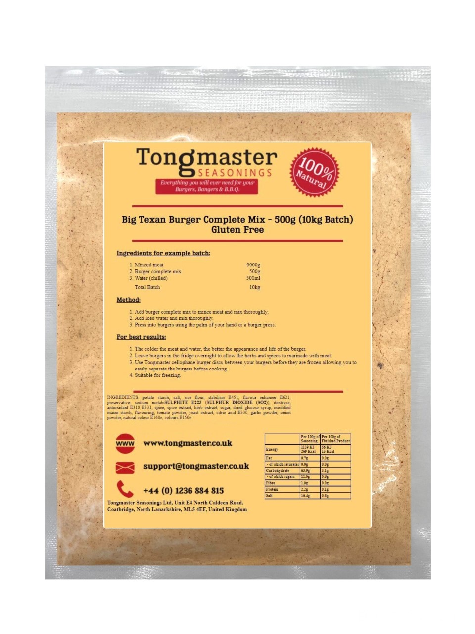 Big Texan (Gluten Free) Burger Complete Mix - 500g (10kg Batch)