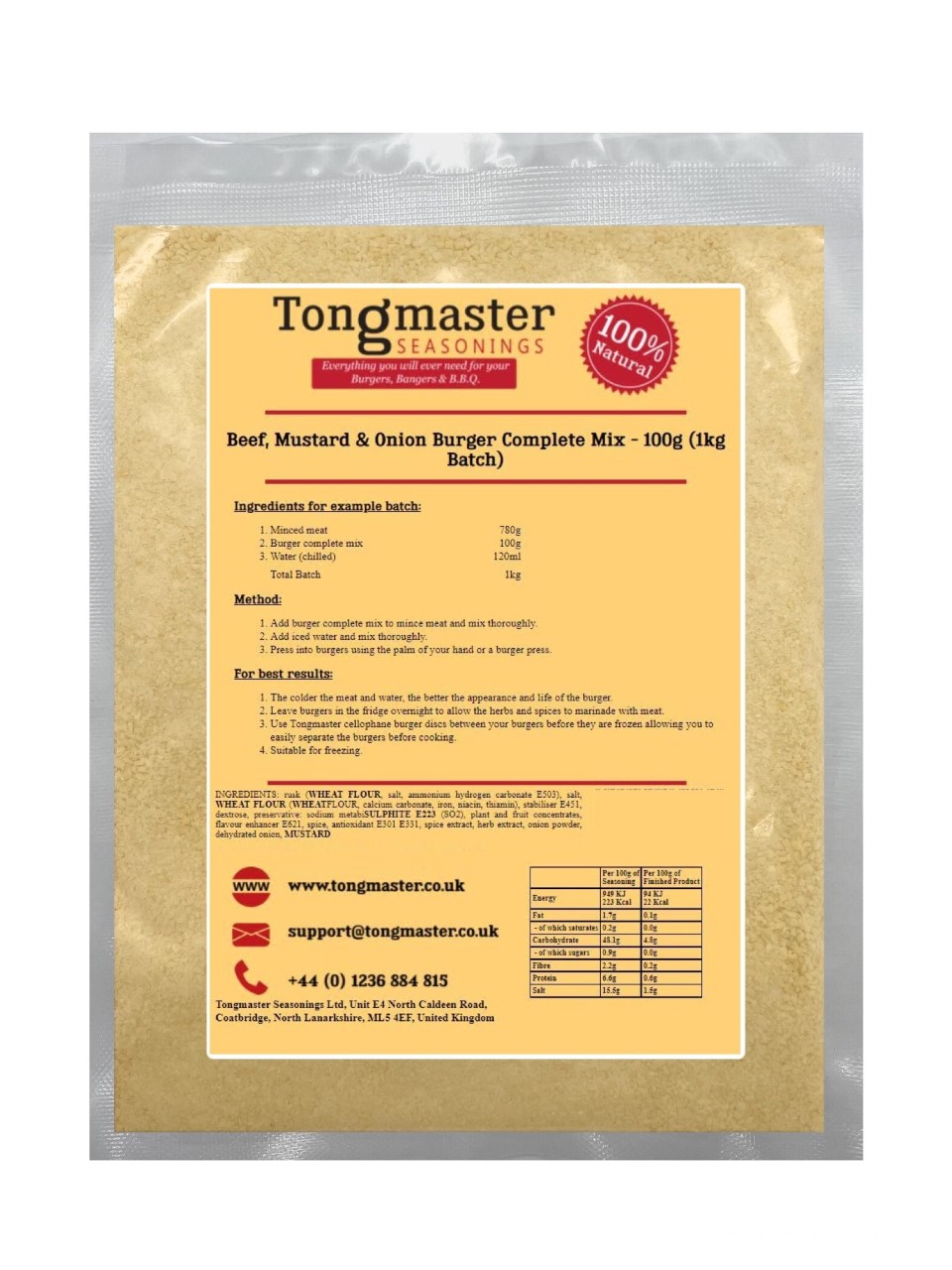 Beef, Mustard & Onion Burger Complete Mix - 100g