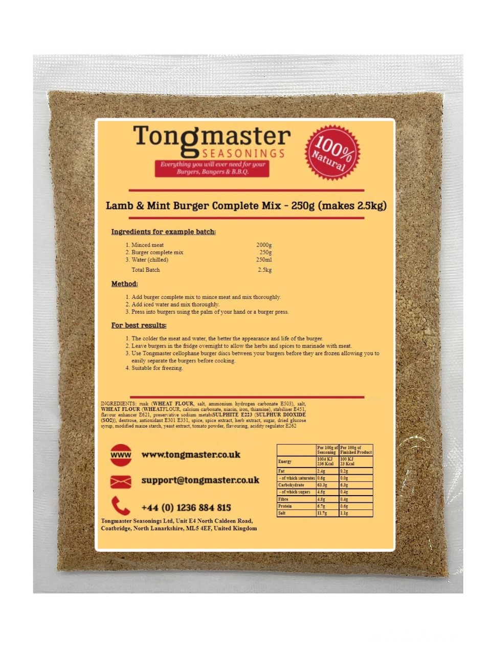 Lamb & Mint Burger Complete Mix - 250g (makes 2.5kg)