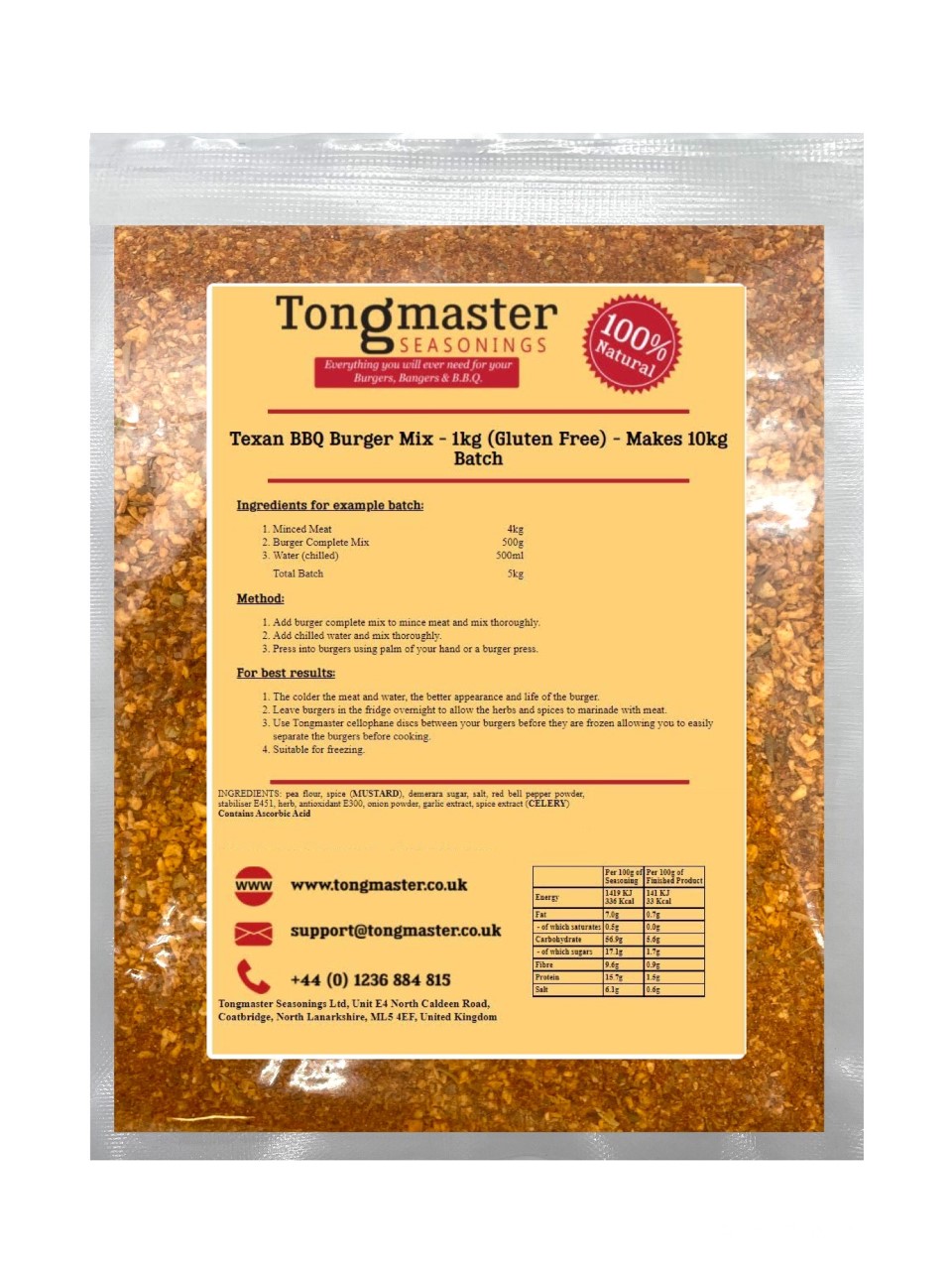 Texan BBQ Burger Mix - 1kg (Gluten Free) - Makes 10kg Batch