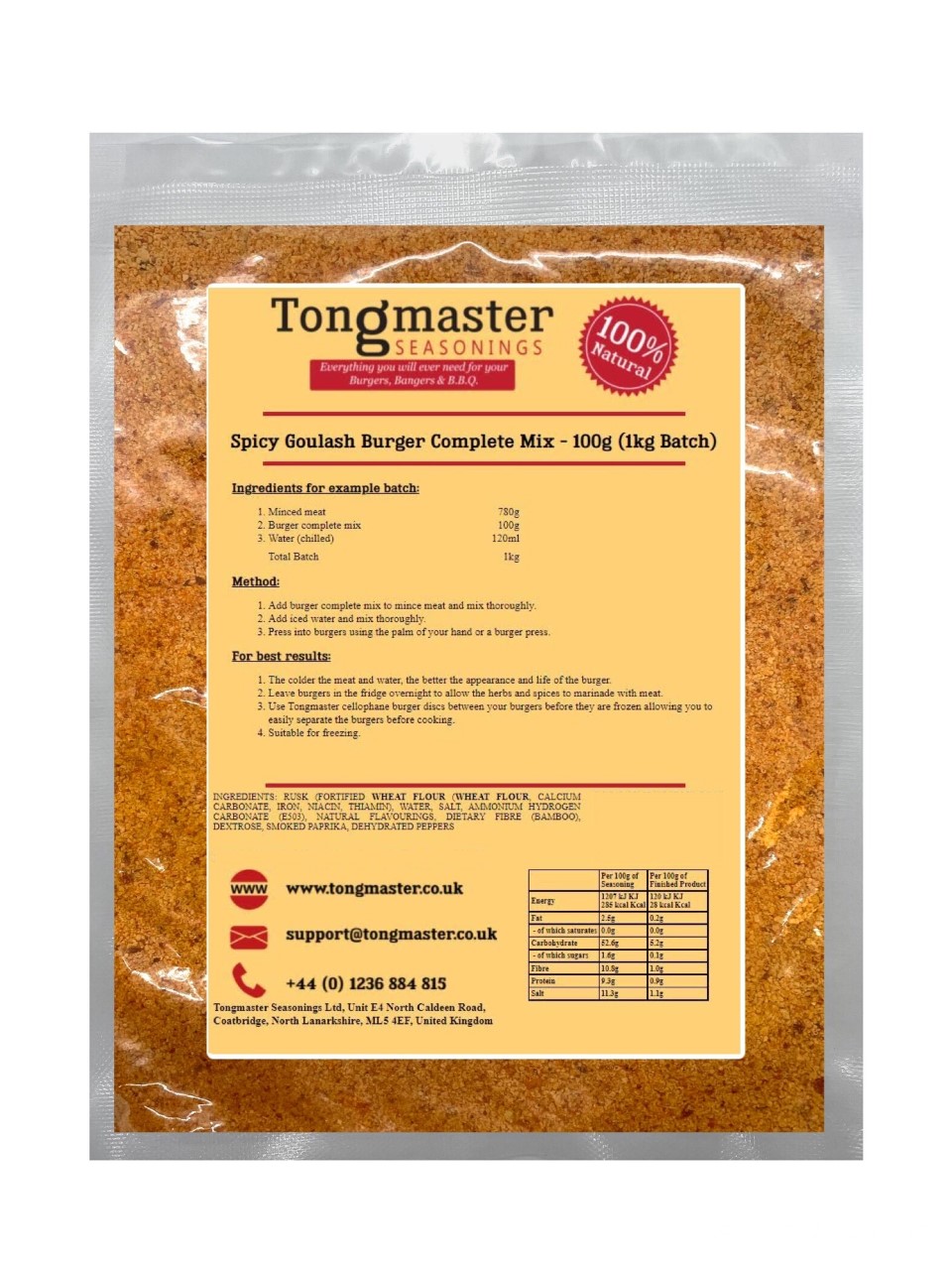 Spicy Goulash Burger Complete Mix - 100g (1kg Batch)