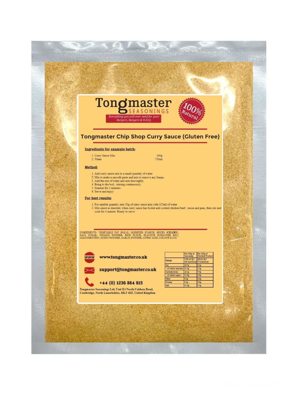 Tongmaster's Chip Shop Curry Sauce (Gluten Free) - 100g - 10 Packs