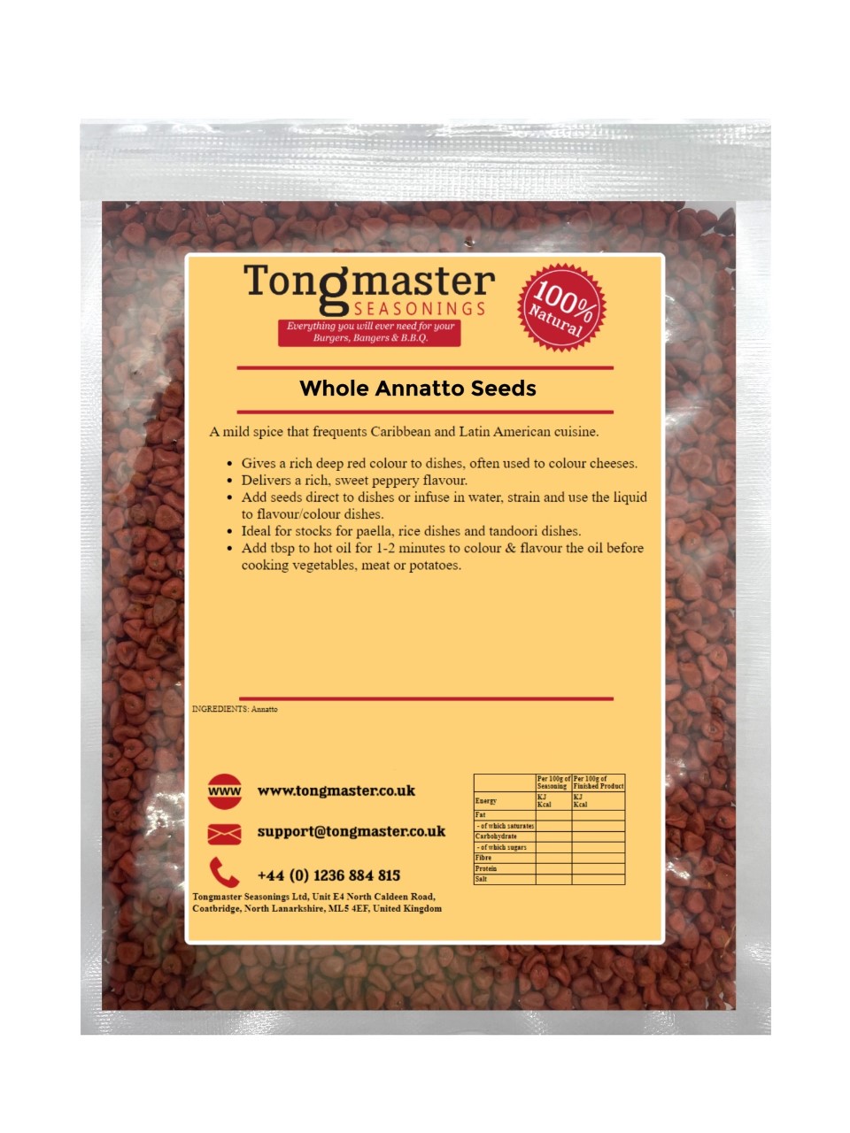 Whole Annatto Seeds (Achiote) - 50g